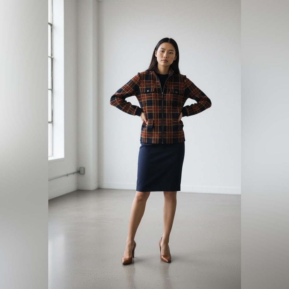 Rachel Zoe Plaid Zip up Jacket size small